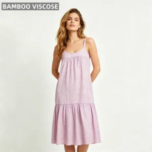 Women's Elegant Breathable Lightweight Bamboo Knee Length Summer One Piece Nightgown Casual Front Logo Sleepwear