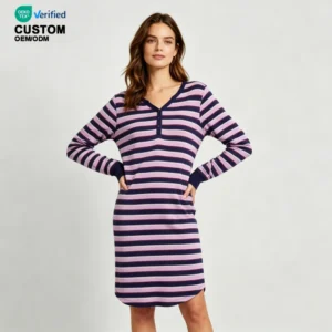 QinQin Top Sale Women's Long Sleeve Nightie Breathable Bamboo Sleepwear One Piece Nightgown Night Dress Women Pyjamas Loungewear