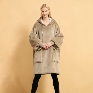 Factory OEM Soft Worm Winter Women Sleepwear Casual Long One Piece Pajamas Tee with Hooded