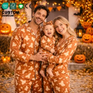 Bamboo Sleepwear GOTS Certified Halloween Family Matching Pajamas Lightweight Sleepwear Set Baby Zipper Romper Custom Print
