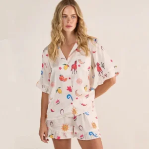 QinQin Custom Design High Quality Elegant Trendy Breathable Spring Summer Women Nightwear Short-sleeve V-neck Elastic Waist