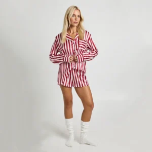 QinQin Elegant Modern Style Lightweight Soft Breathable Custom Printing Long Sleeve Shorts Summer Elastic Waist Pajamas Sets