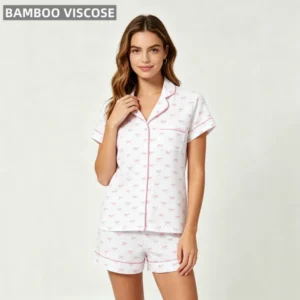 Bamboo Clothing Custom Printing Women's Loungewear Sets Nightwear for Women Two Pieces Ladies Night Wear Set Short Sleeve PJs