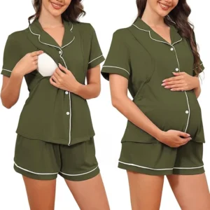 Custom Elastic Waist Maternity Nursing Pajamas Summer Postpartum Lounge Sets for Women Pregnancy Breastfeeding Pjs
